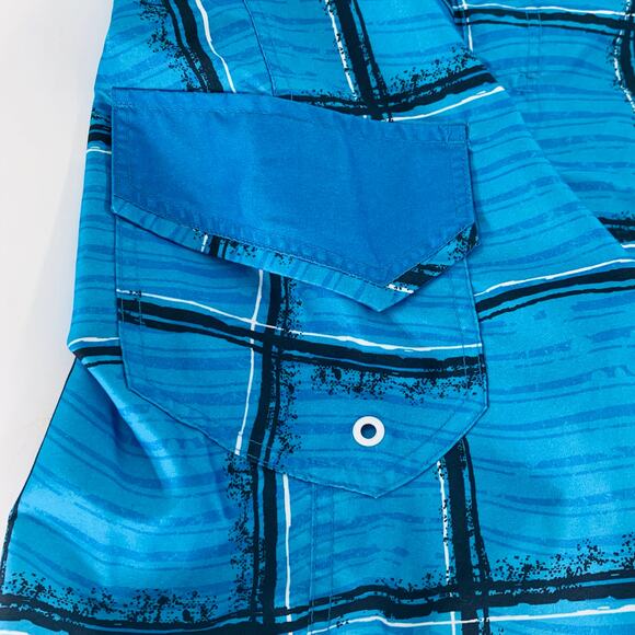 O Rageous Swim Trunks Boy S 14/16 L Blue Plaid Stripe Elastic & Tie Waist Pocket - Picture 4 of 10